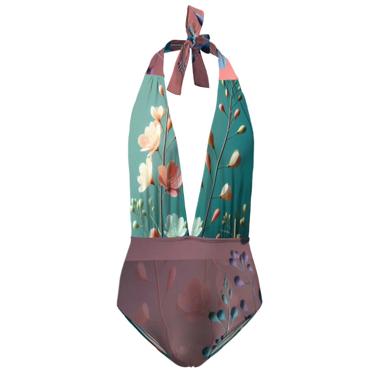 Deep V One Piece Swimsuit for Women- InervoX Edition Flower Design - InervoX