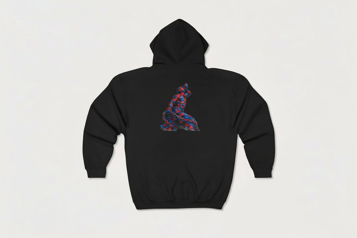 Dark gray hoodie with 'Chop Shop Pub & Grub' graphic on the back