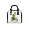 Handbag with a design of a woman in a green dress on a white background