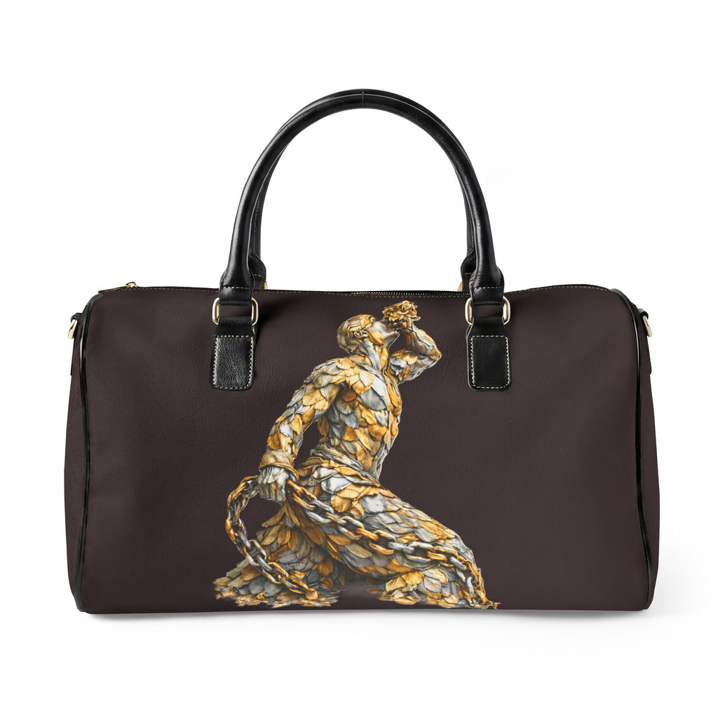 Black Leather Travel Bag - Neg Marron with Gold and silver Accents