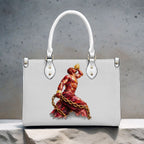Sac cabas en PU pour femmes InervoX Vision jeune garçon Eldar Beleu et rouge Silhouette musclée sculptée dans des pétales rouges pixel clair Silhouette musclée sculptée dans des pétales X doré avec flammes entrelacées (1)