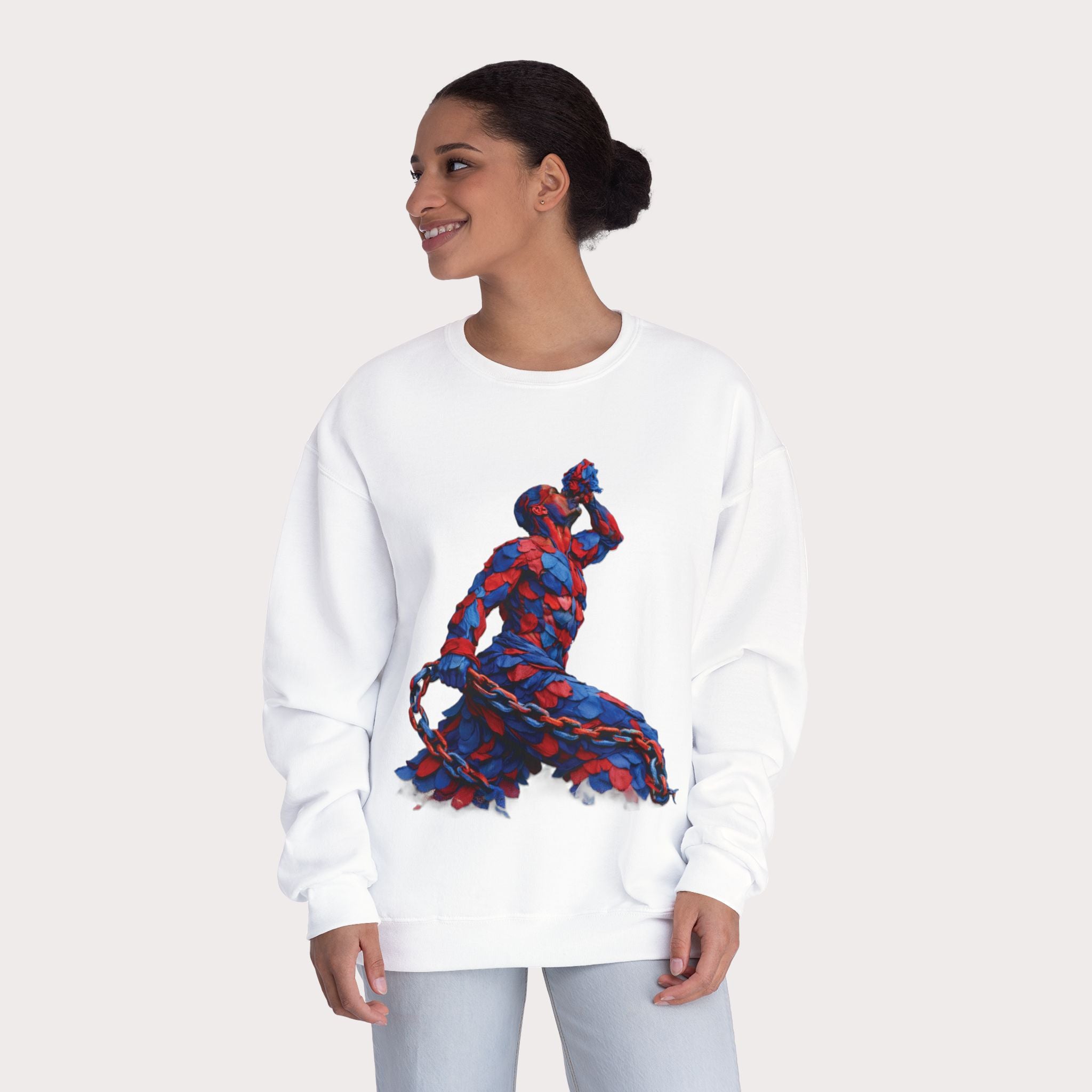 Crewneck Sweatshirt - Unisex Design Red/Blue Feathers