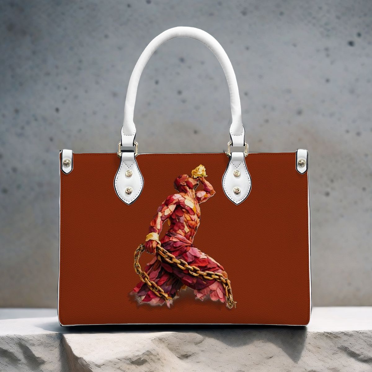 Sac fourre-tout en cuir synthétique pour femmes InervoX Young boy vision Eldar Rouge - Pétale d'or Neg Mawon