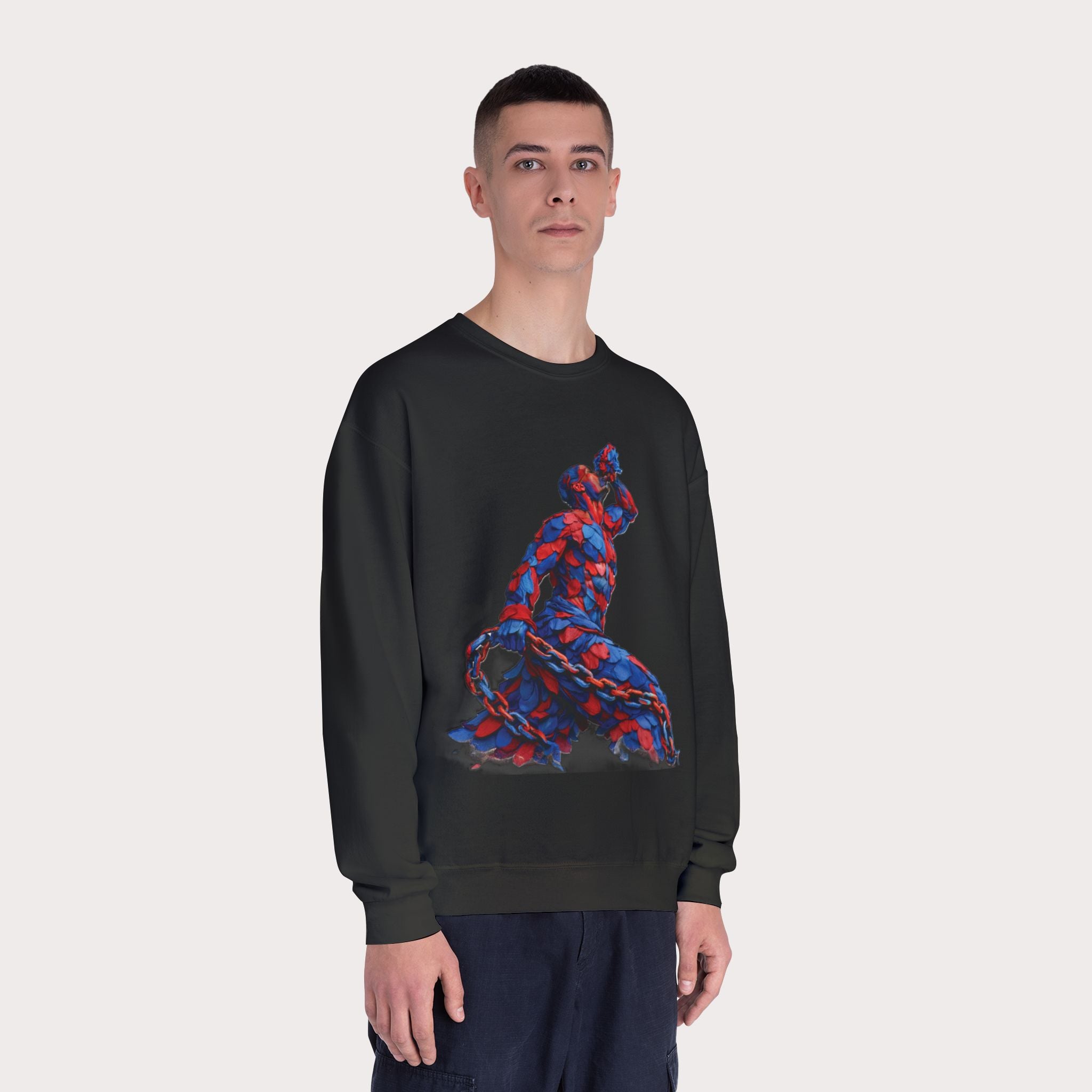 Crewneck Sweatshirt - Unisex Design Red/Blue Feathers