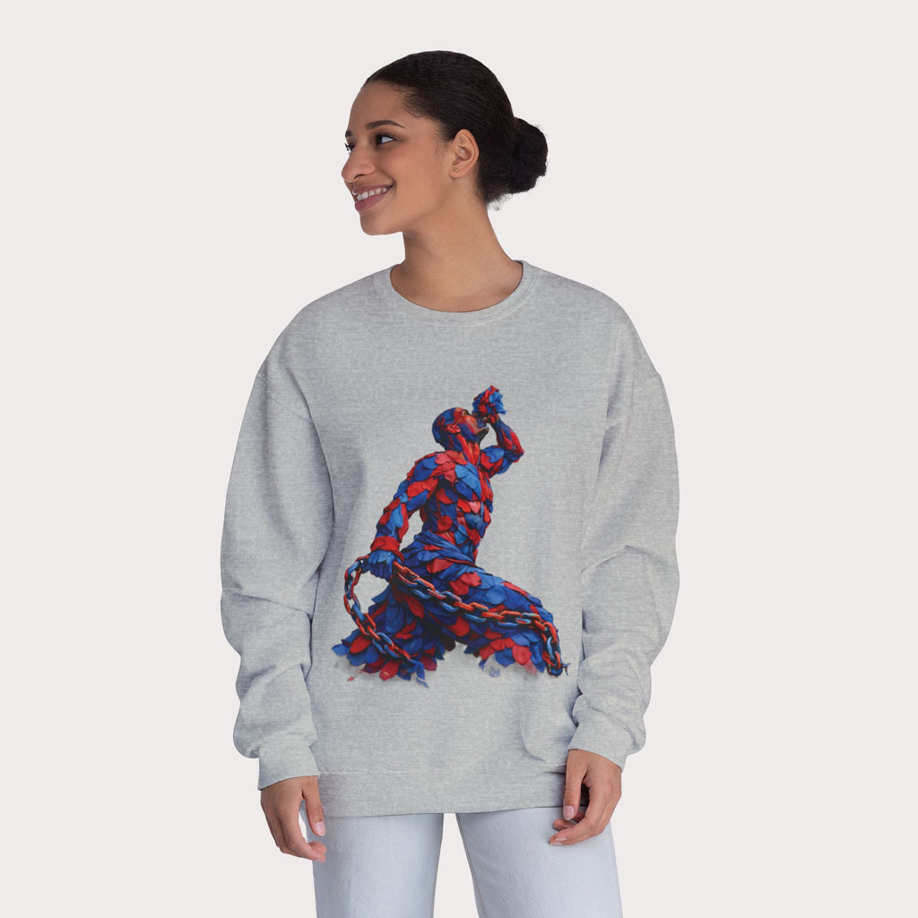Crewneck Sweatshirt - Unisex Design Red/Blue Feathers