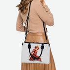 Sac cabas en PU pour femmes InervoX Vision jeune garçon Eldar Beleu et rouge Silhouette musclée sculptée dans des pétales rouges pixel clair Silhouette musclée sculptée dans des pétales X doré avec flammes entrelacées (1)