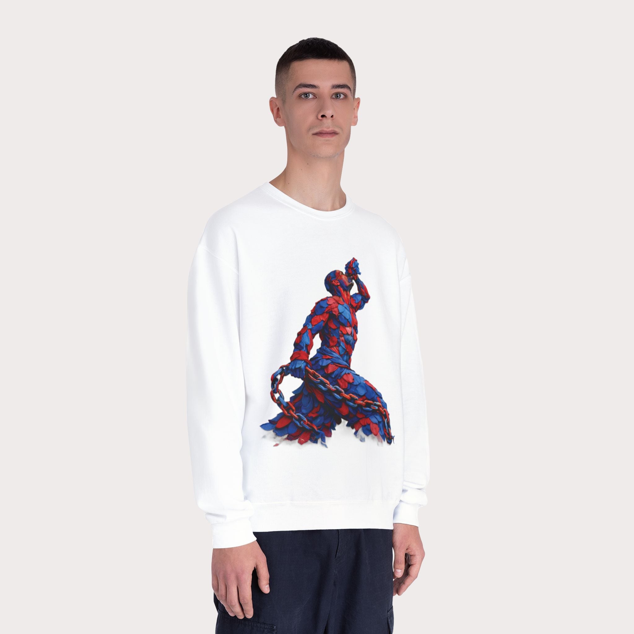 Crewneck Sweatshirt - Unisex Design Red/Blue Feathers