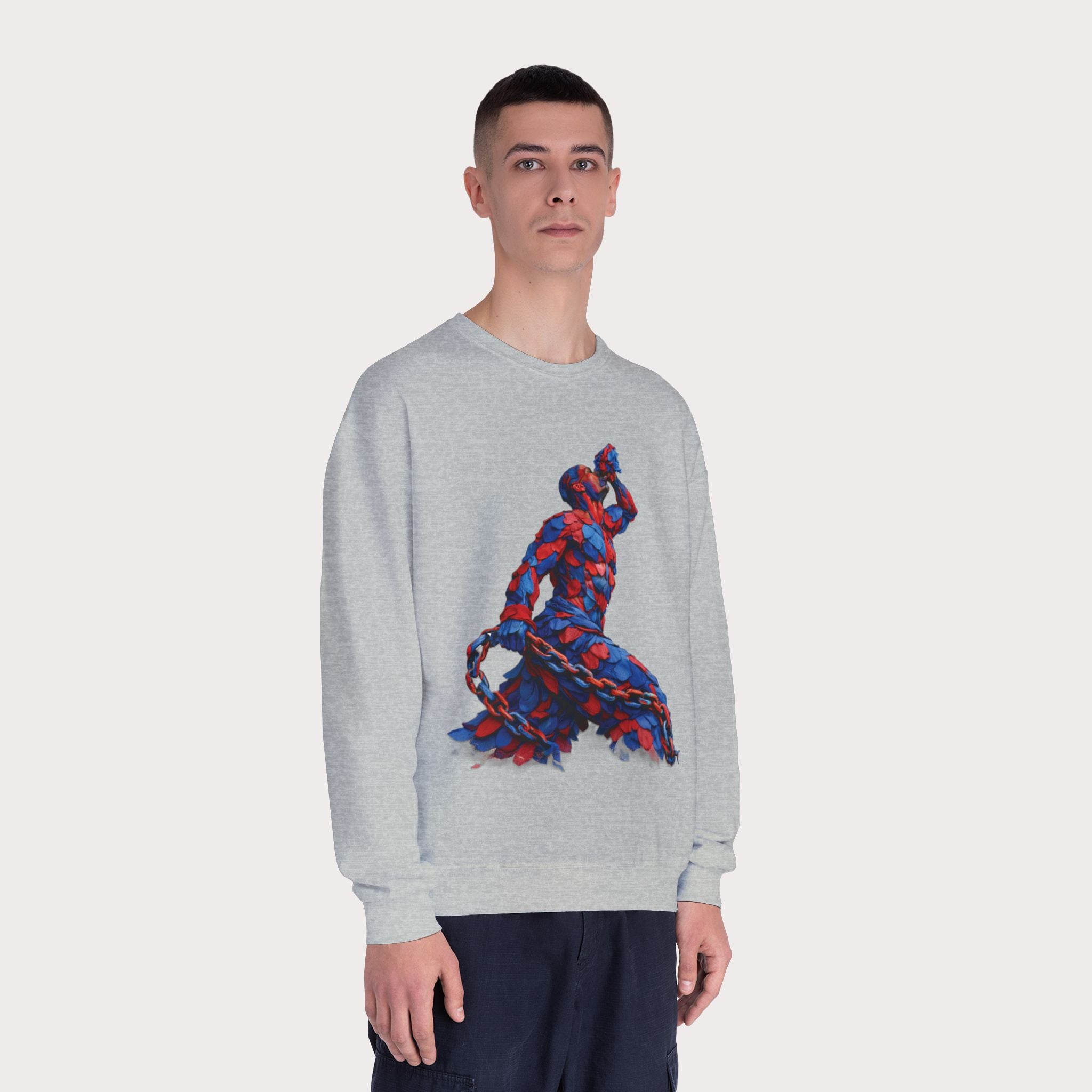 Crewneck Sweatshirt - Unisex Design Red/Blue Feathers