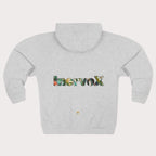 Gray hoodie with 'InervoX' text on the back against a white background
