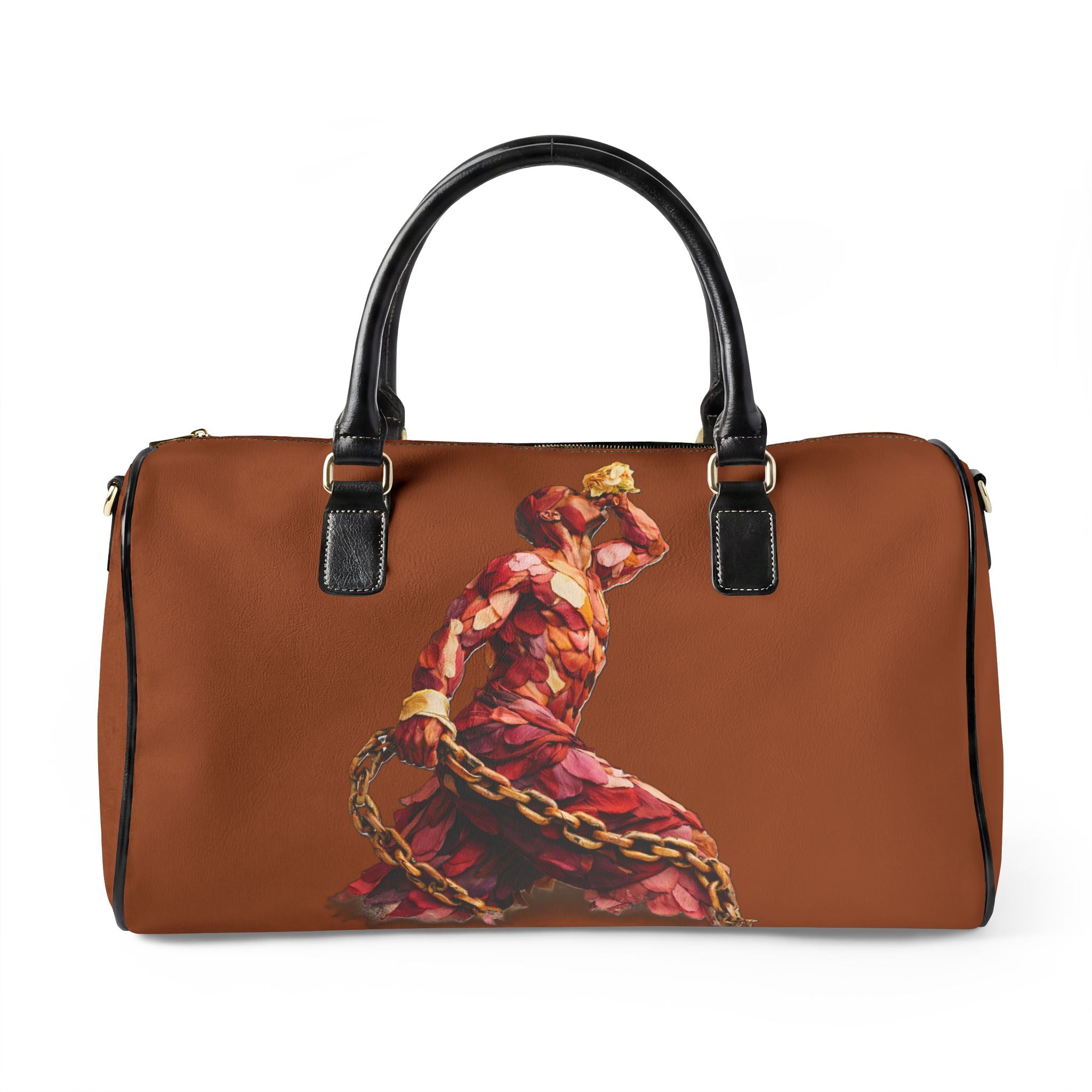 Brown Leather Travel Bag- Neg Marron Red with Gold Accents