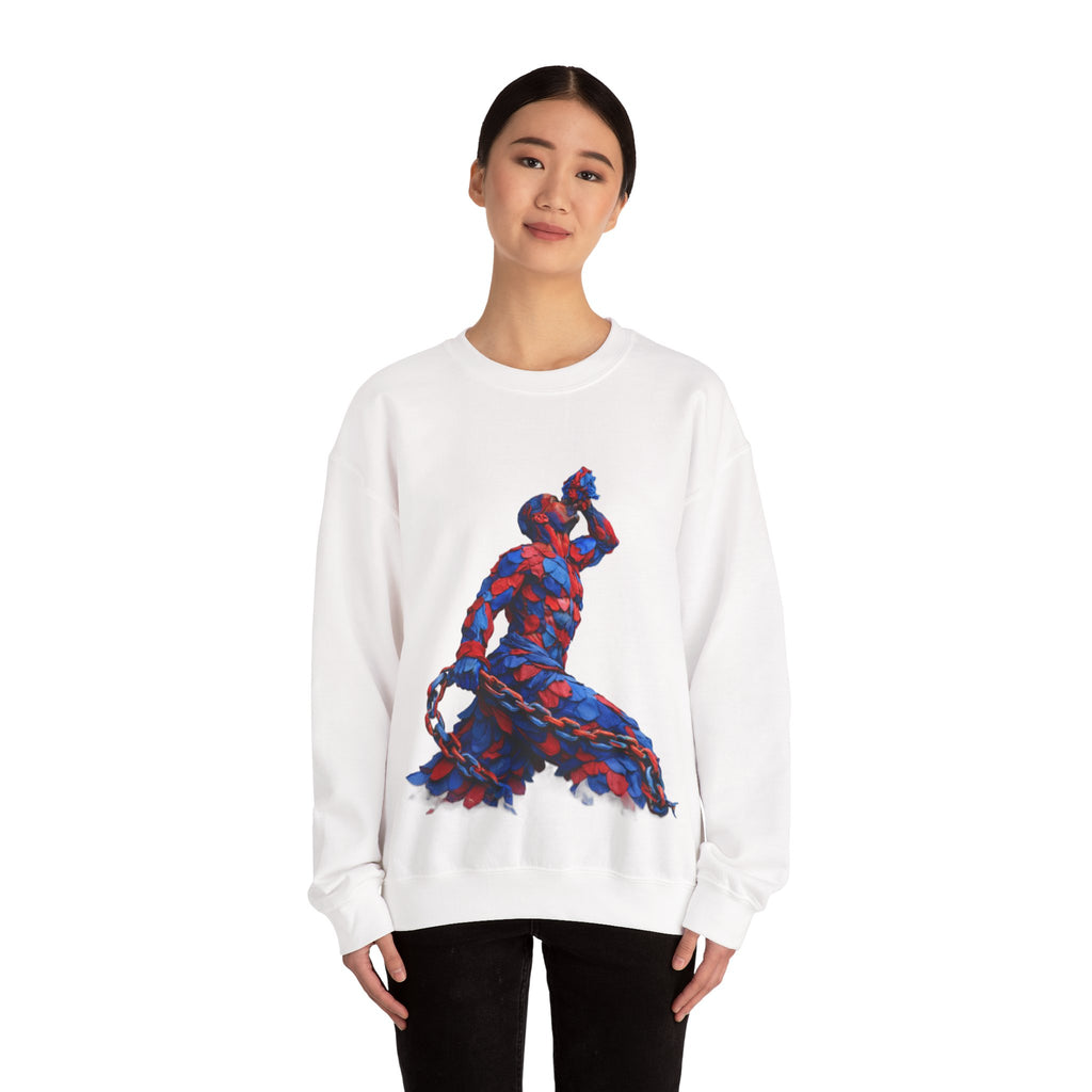Crewneck Sweatshirt – Abstract Red & Blue Feather with "The Neg Mawon is Calling You" V3