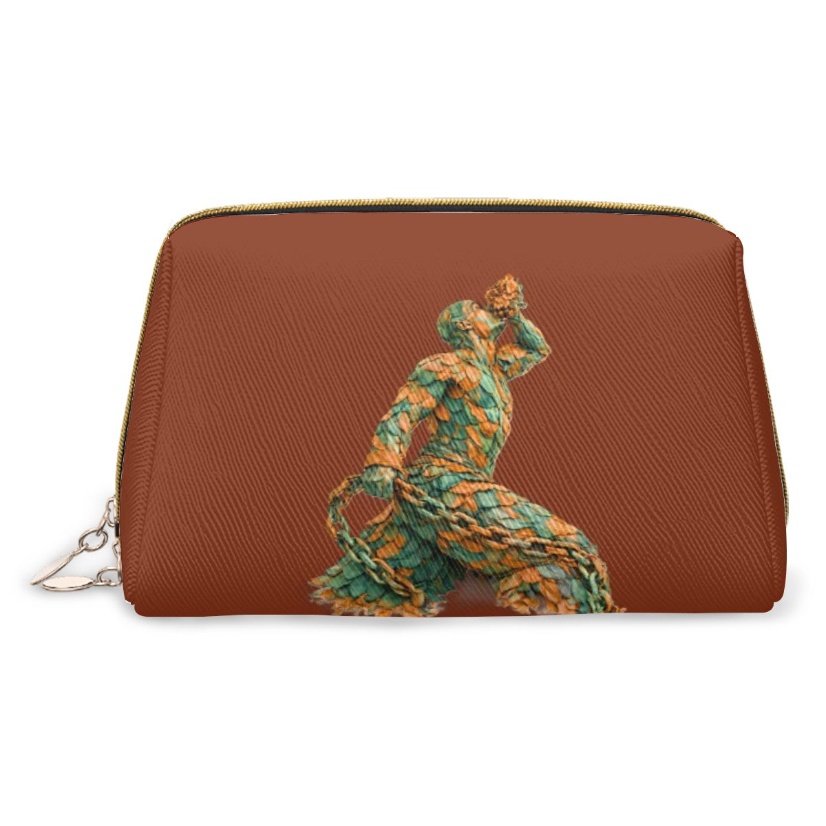 Women's Faux Leather Makeup Bag – Gold & Orange Neg Mawon Edition | Luxury Cosmetic Pouch