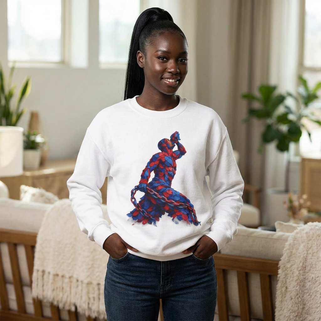 Crewneck Sweatshirt - Unisex Design Red/Blue Feathers