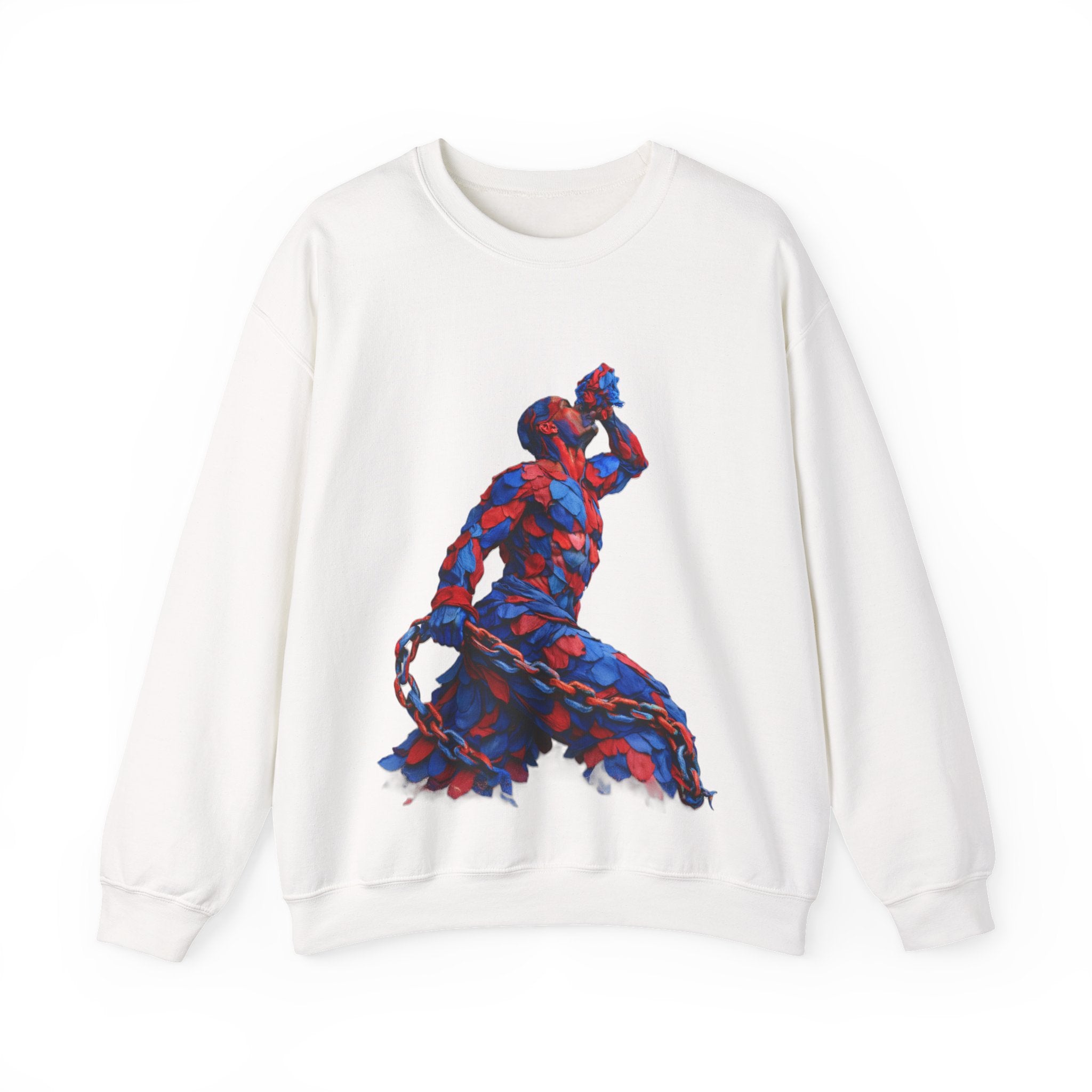 Crewneck Sweatshirt – Abstract Red & Blue Feather with "The Neg Mawon is Calling You" V3