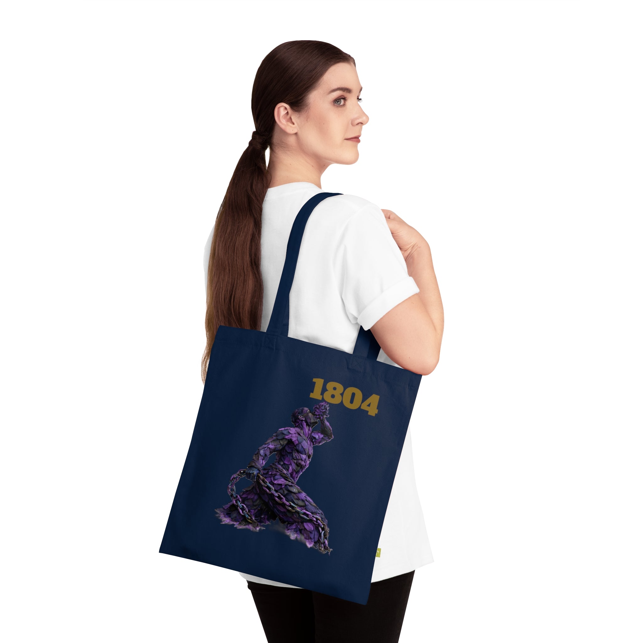 Tote Bag — '1804' Abstract Purple& Black Rope Neg Mawon The calling Organic Cotton Tote — 'The big summer is calling you.'