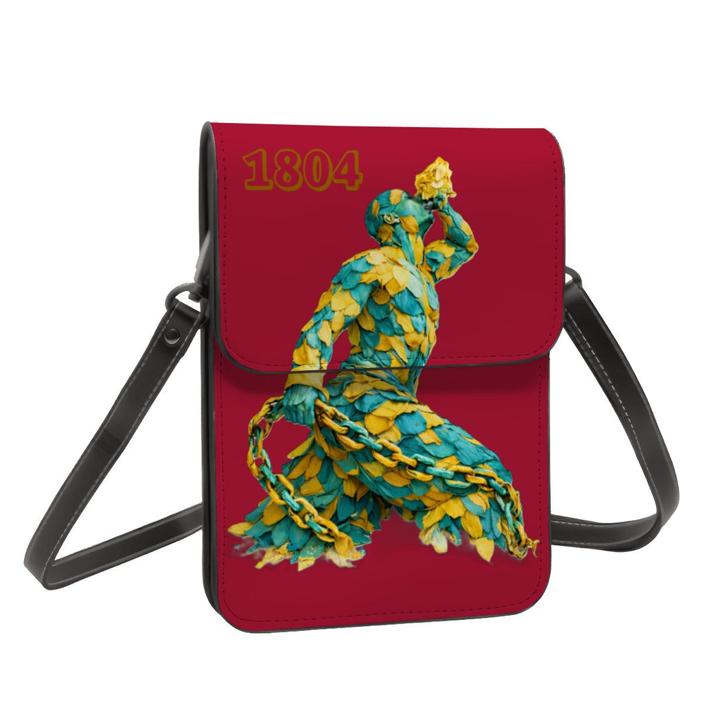 Leather Cell Phone Purse With Shoulder- Green & Yellow Neg Mawon The calling