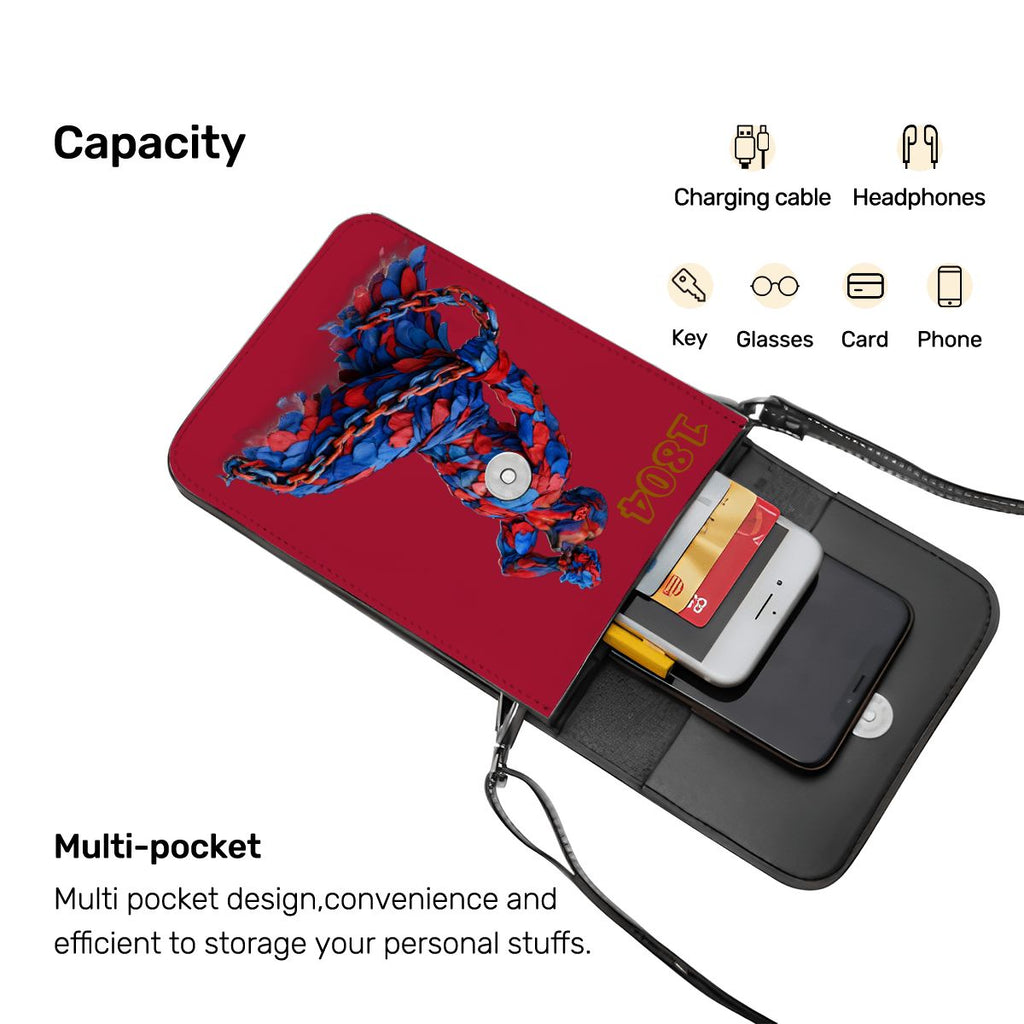 Leather Cell Phone Purse With Shoulder- Red & Blue Neg Mawon The calling