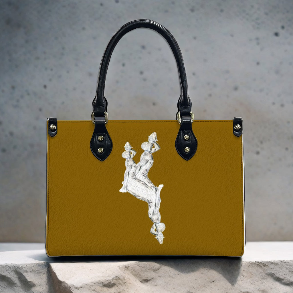 PU Tote Bag for Women with Artistic Neg Marron