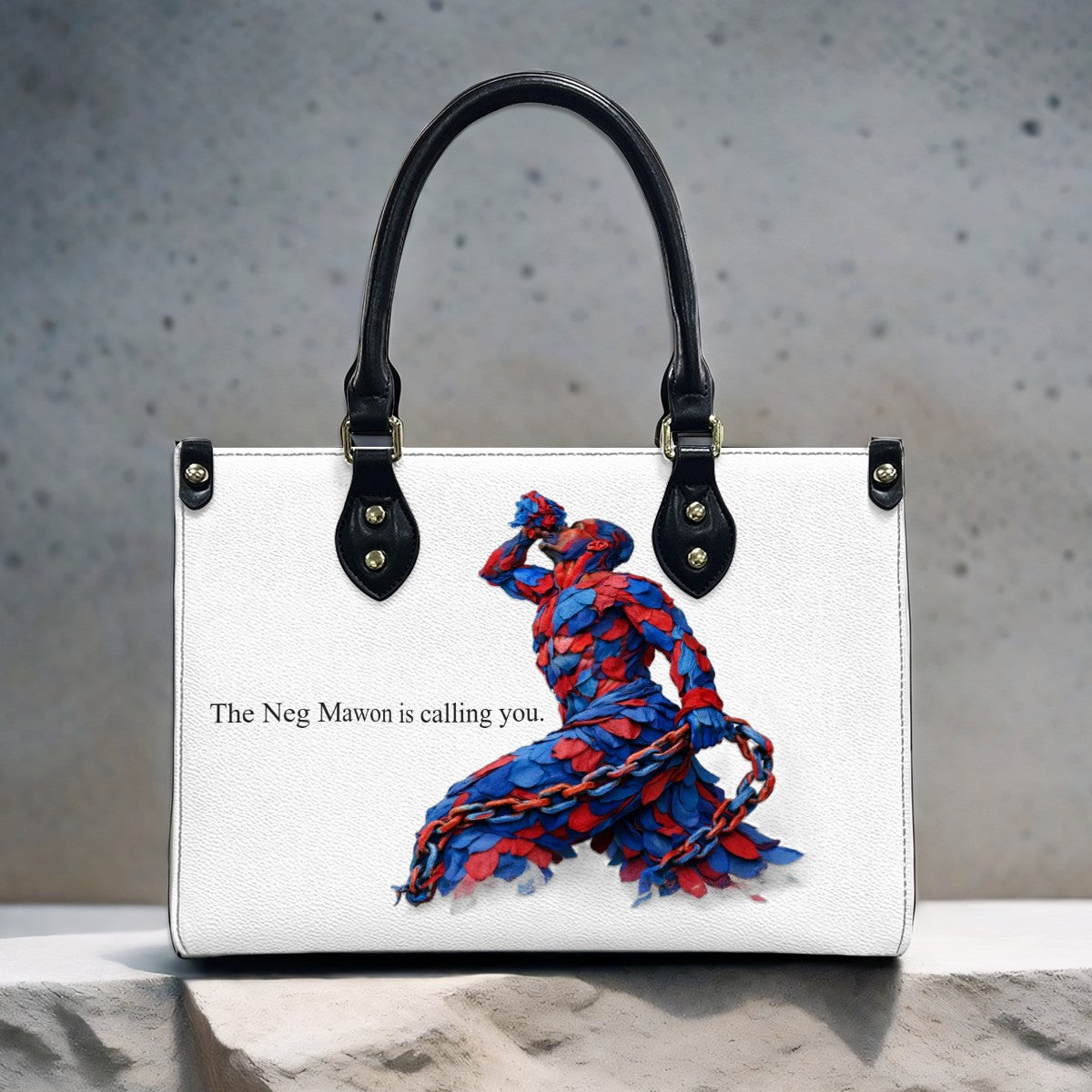 Neg Mawon Unchained PU Tote Bag – Blue & Red Petals