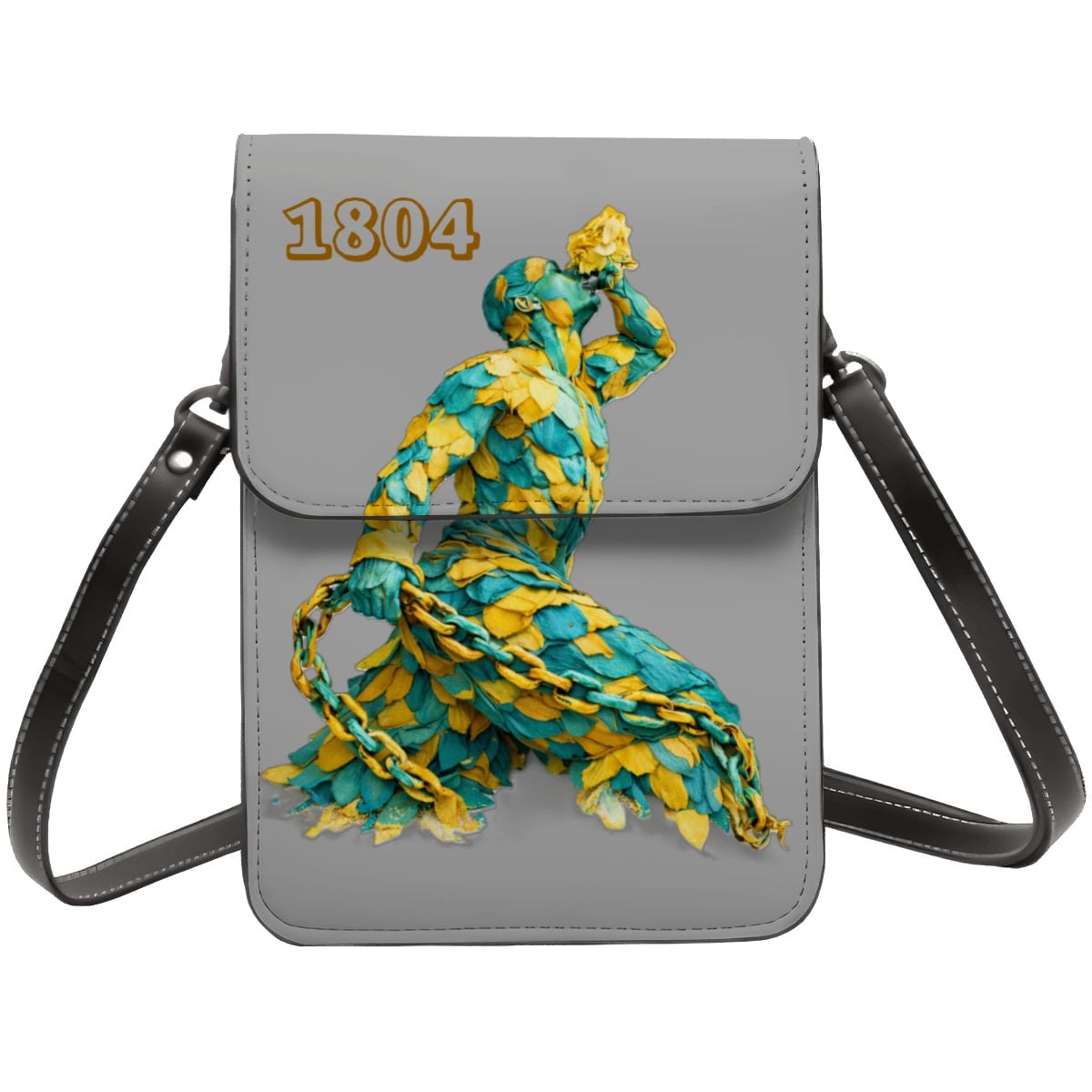 Leather Cell Phone Purse With Shoulder- Green & Yellow Neg Mawon The calling