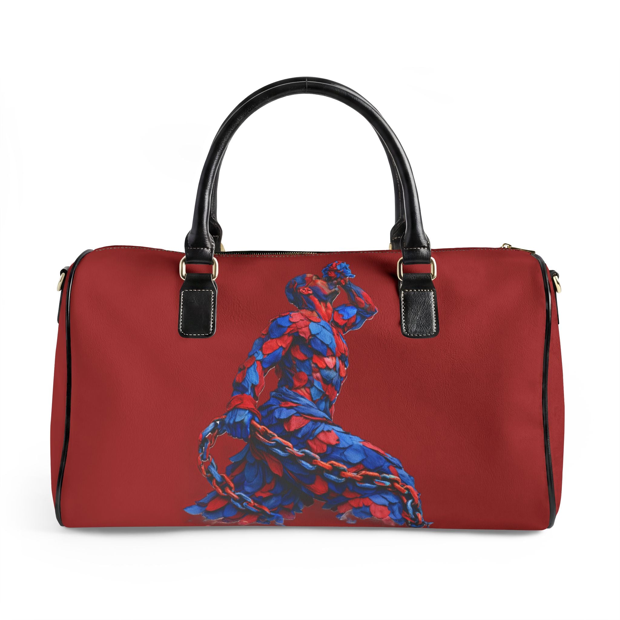 Chilli Red  Leather Travel Bag - Neg Marron Design with Blue and Red Accents