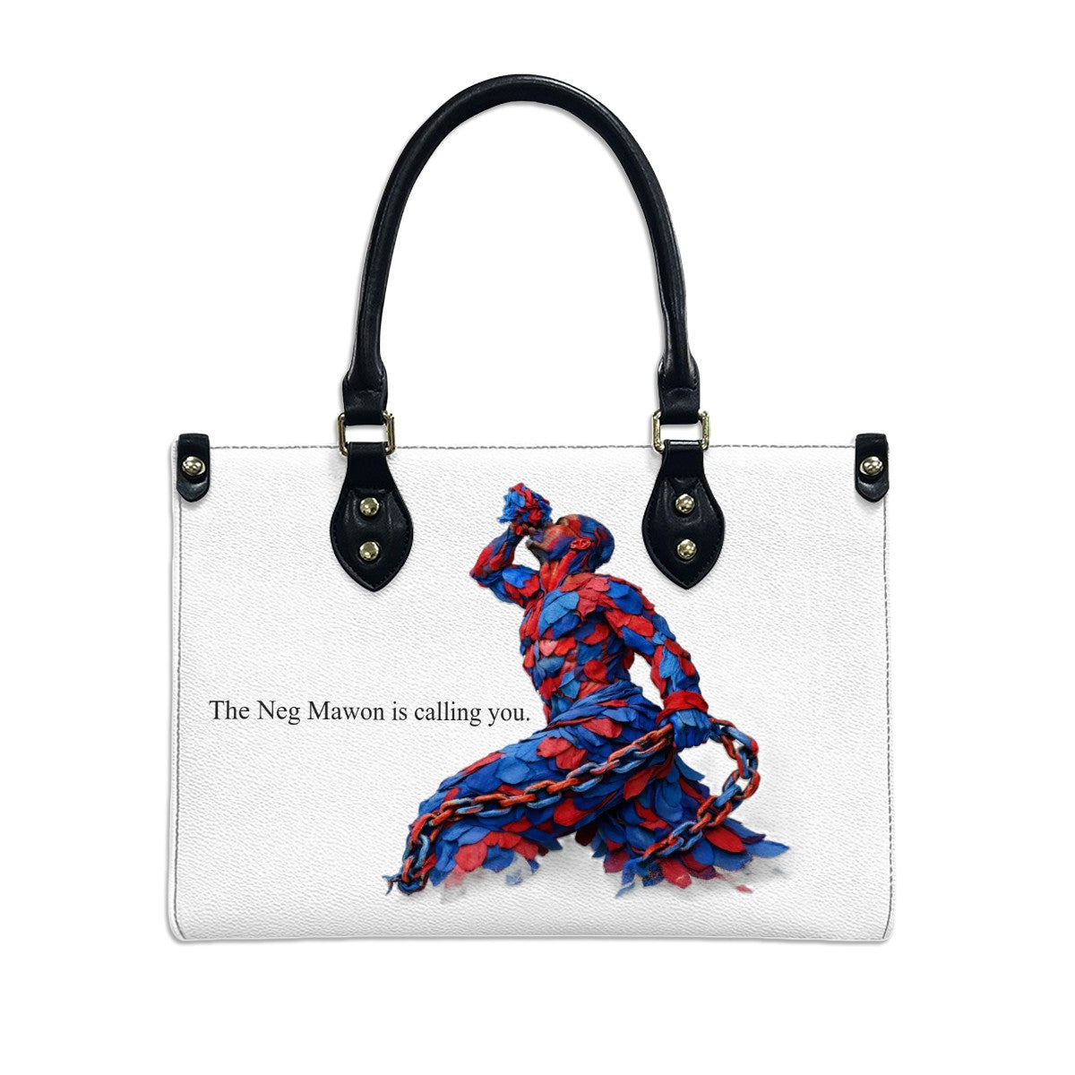 Neg Mawon Unchained PU Tote Bag – Blue & Red Petals
