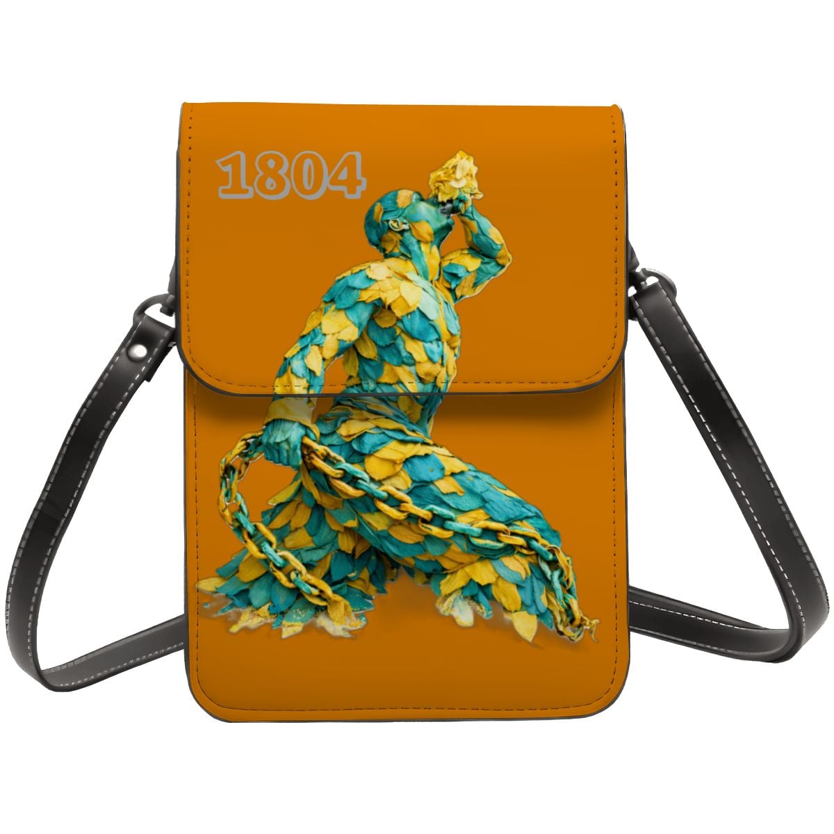 Leather Cell Phone Purse With Shoulder- Green & Yellow Neg Mawon The calling