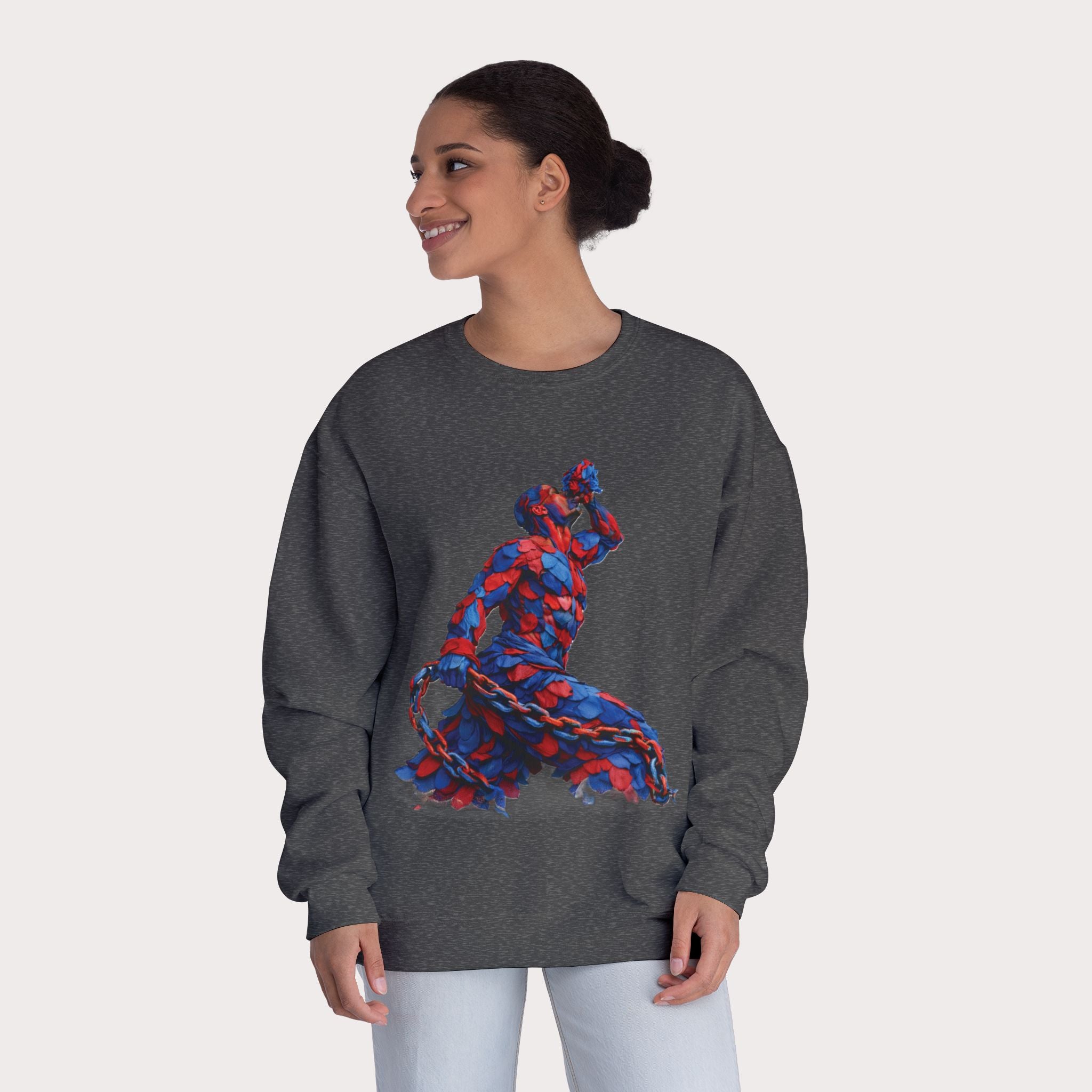 Crewneck Sweatshirt - Unisex Design Red/Blue Feathers