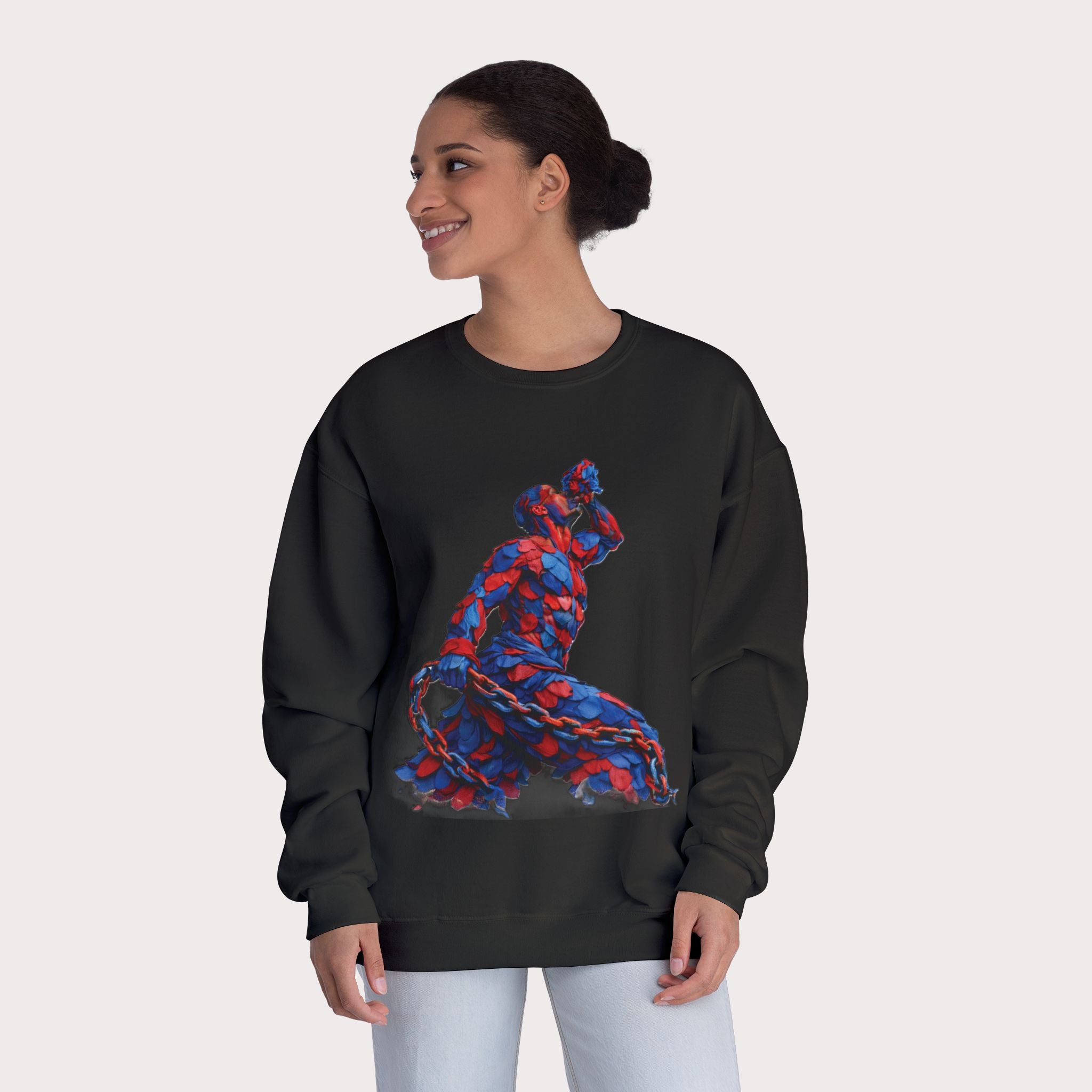 Crewneck Sweatshirt - Unisex Design Red/Blue Feathers