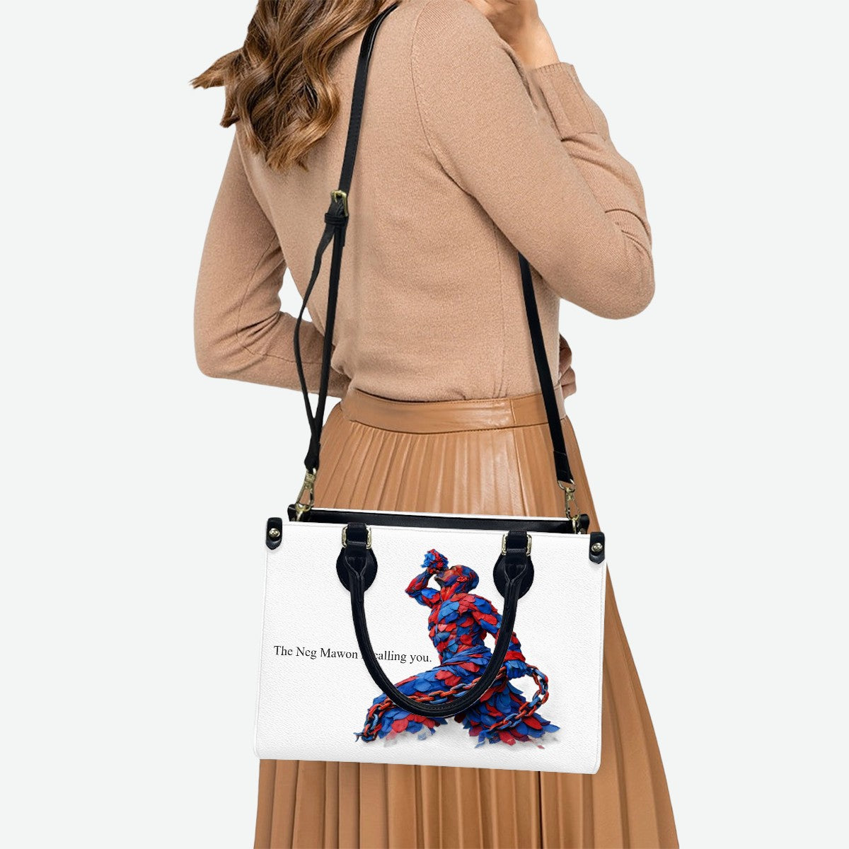 Neg Mawon Unchained PU Tote Bag – Blue & Red Petals