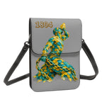 Leather Cell Phone Purse With Shoulder- Green & Yellow Neg Mawon The calling