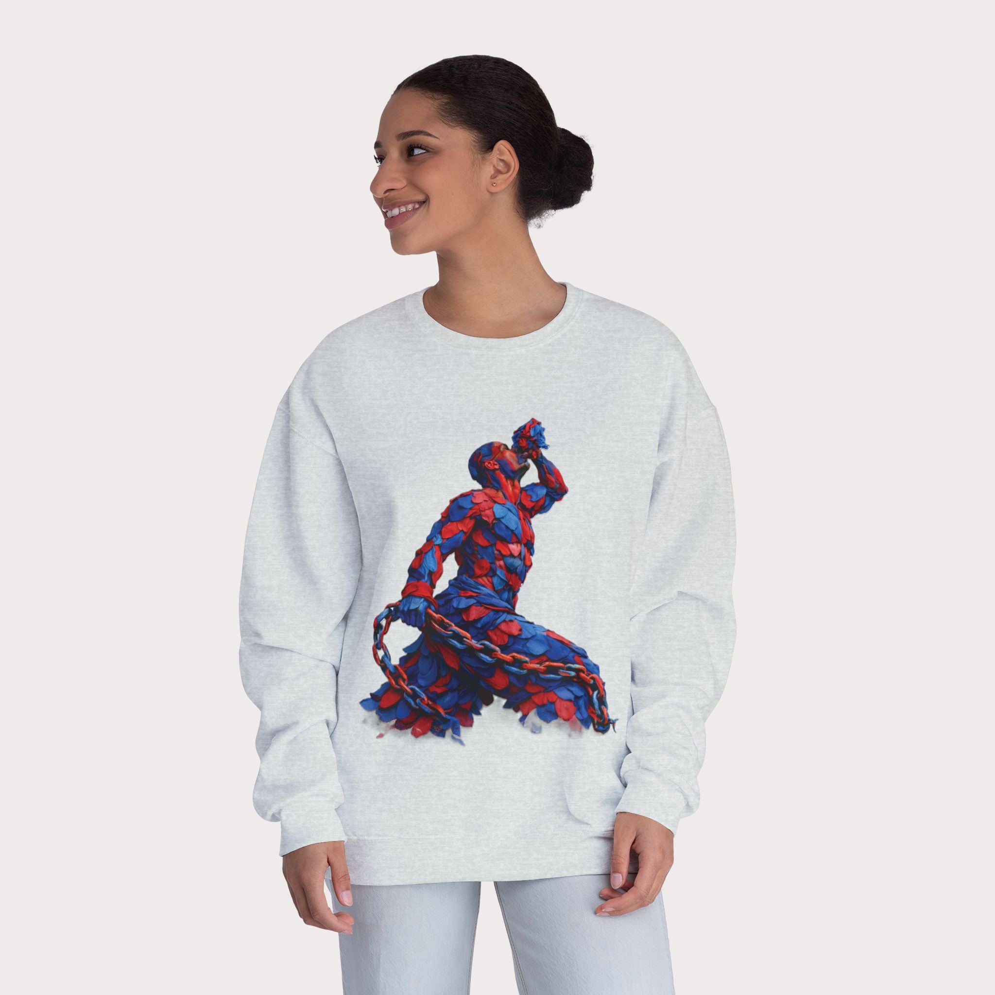 Crewneck Sweatshirt - Unisex Design Red/Blue Feathers