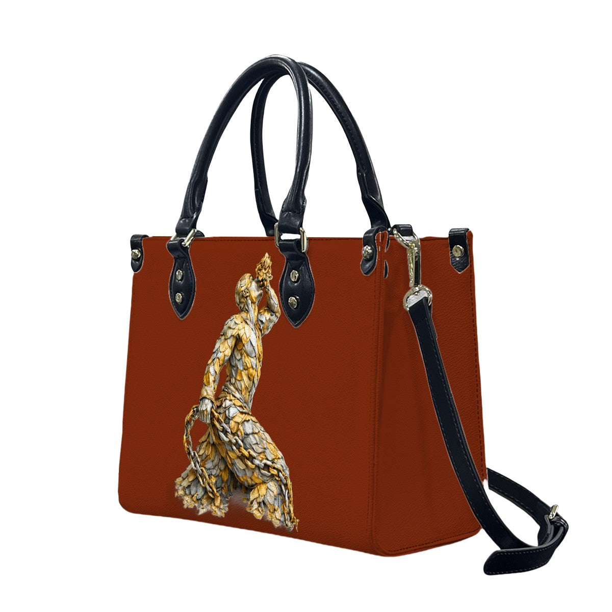 Women's PU Leather Tote Bag – Gold & Silver Neg Mawon Design | Luxury Everyday Shoulder Bag