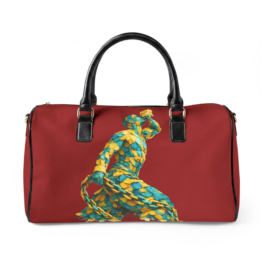Chilli Red  Leather Travel Bag - Neg Marron with Blue and Yellow Accents