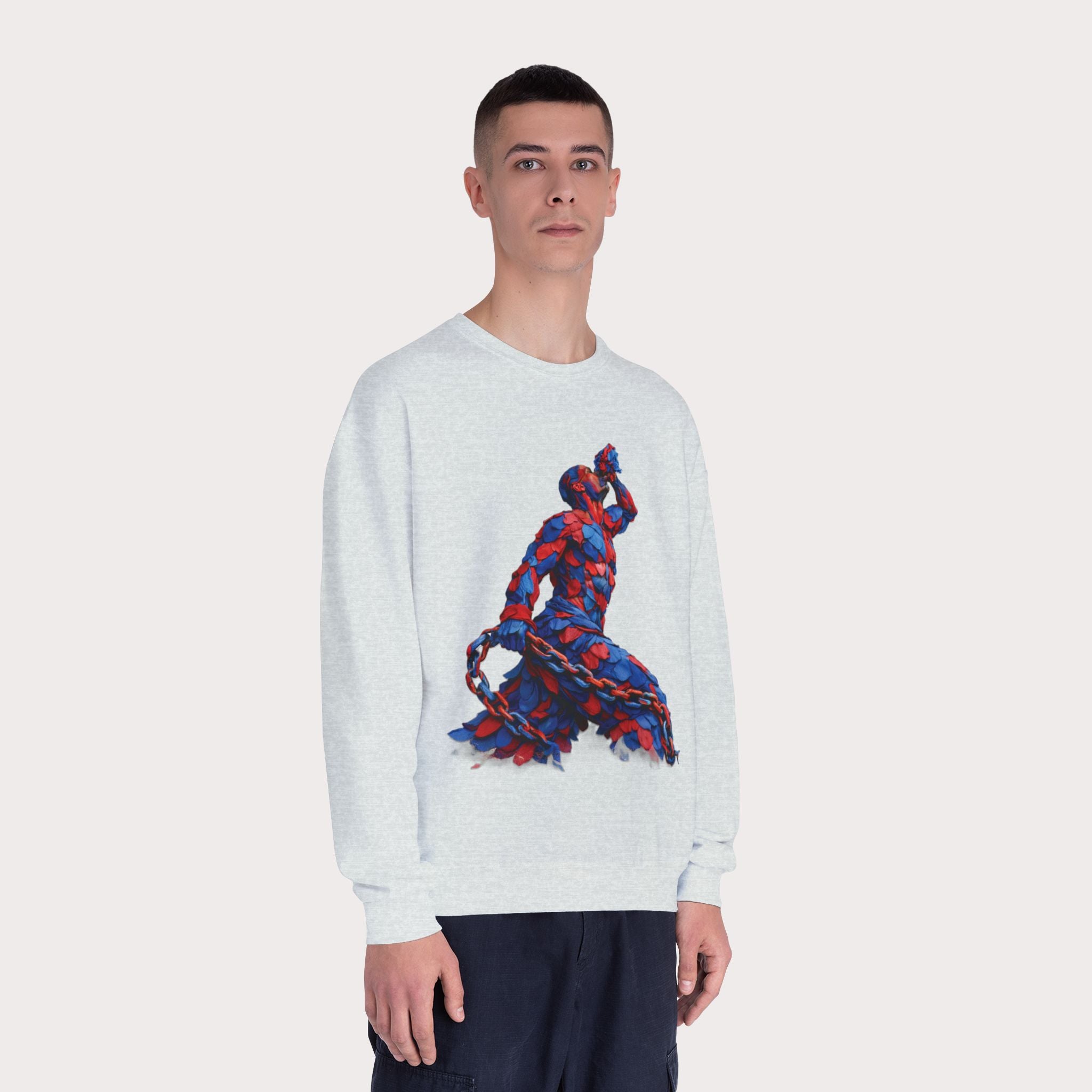 Crewneck Sweatshirt - Unisex Design Red/Blue Feathers