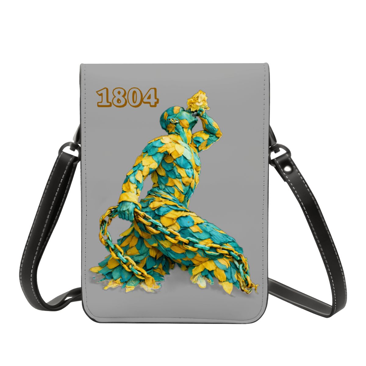 Leather Cell Phone Purse With Shoulder- Green & Yellow Neg Mawon The calling