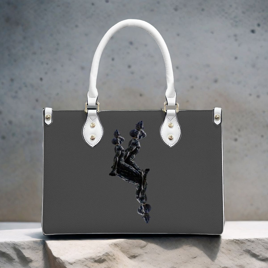 PU Tote Bag for Women with Artistic Neg Marron