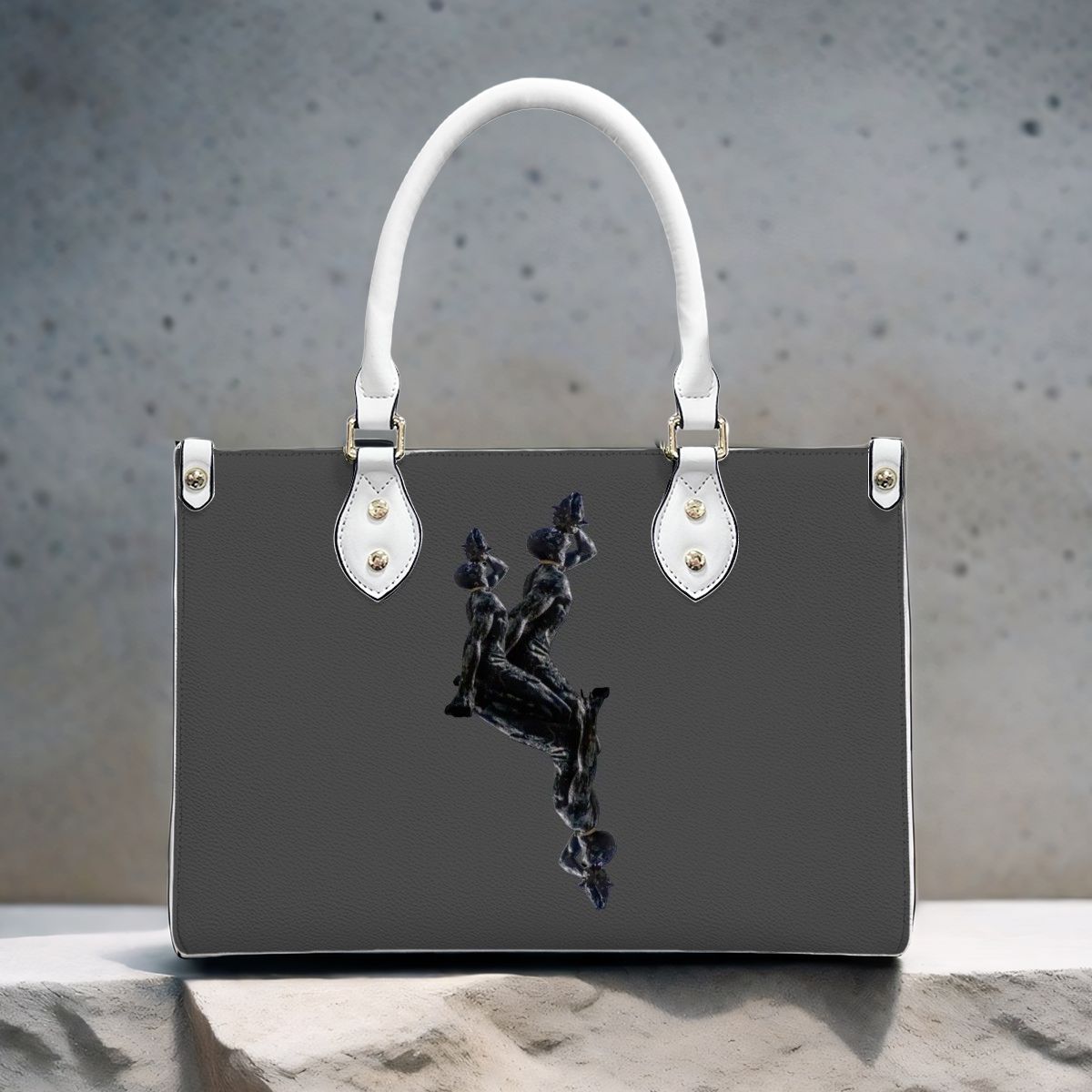 PU Tote Bag for Women with Artistic Neg Marron