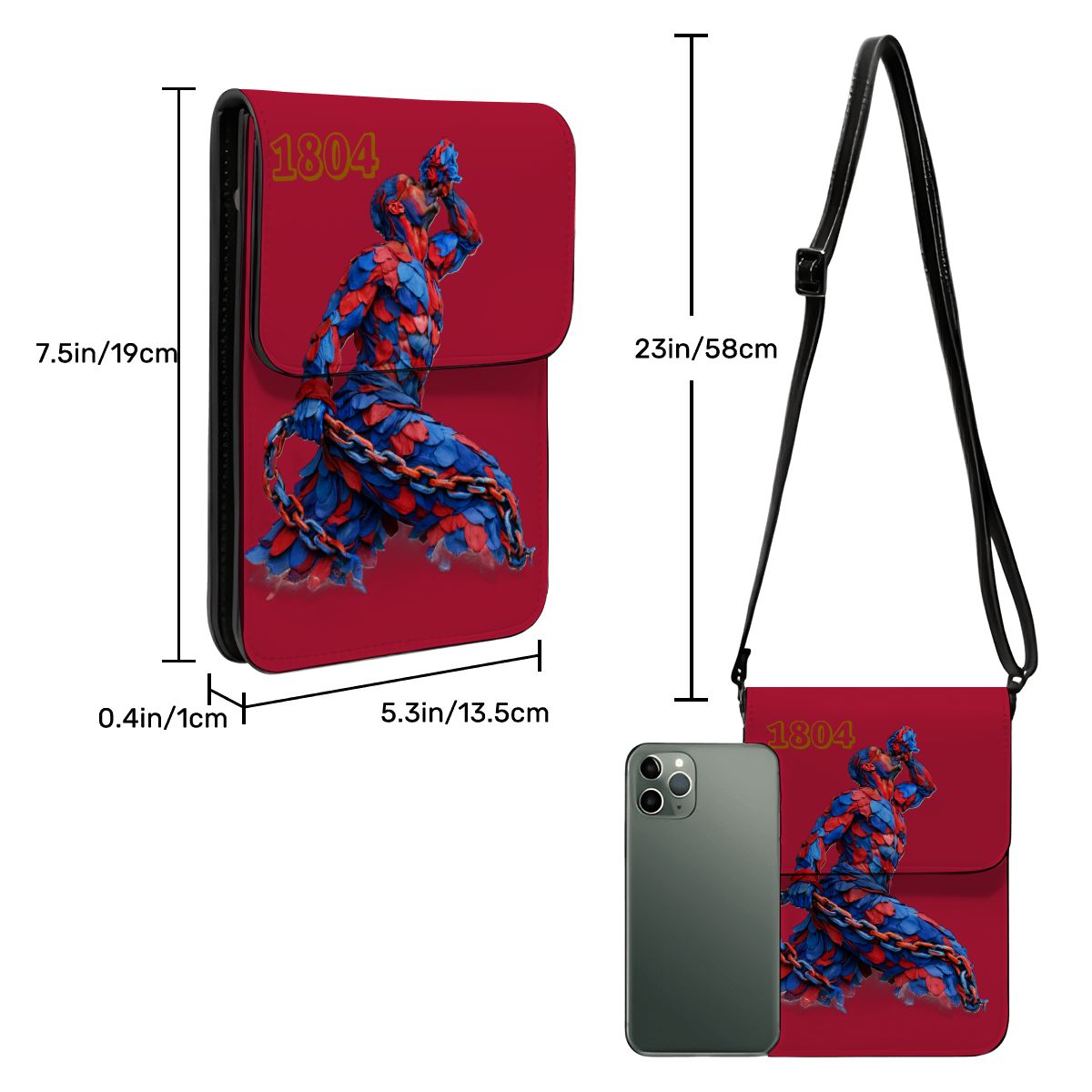 Leather Cell Phone Purse With Shoulder- Red & Blue Neg Mawon The calling