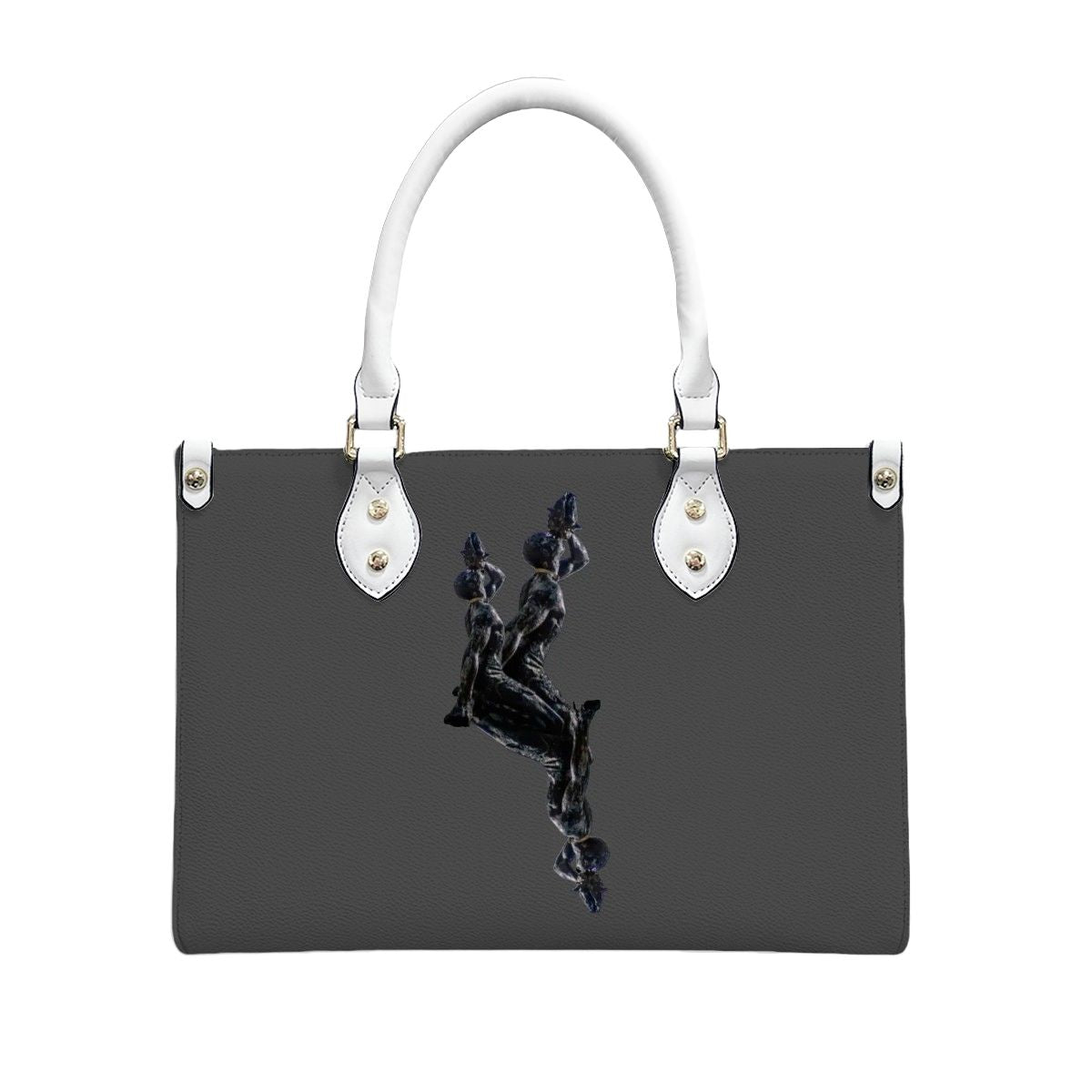 PU Tote Bag for Women with Artistic Neg Marron