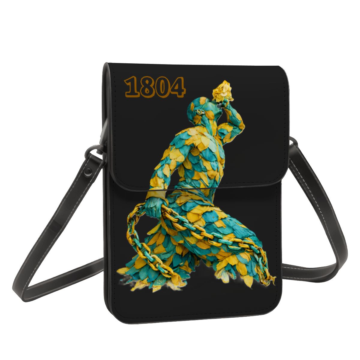 Leather Cell Phone Purse With Shoulder- Green & Yellow Neg Mawon The calling