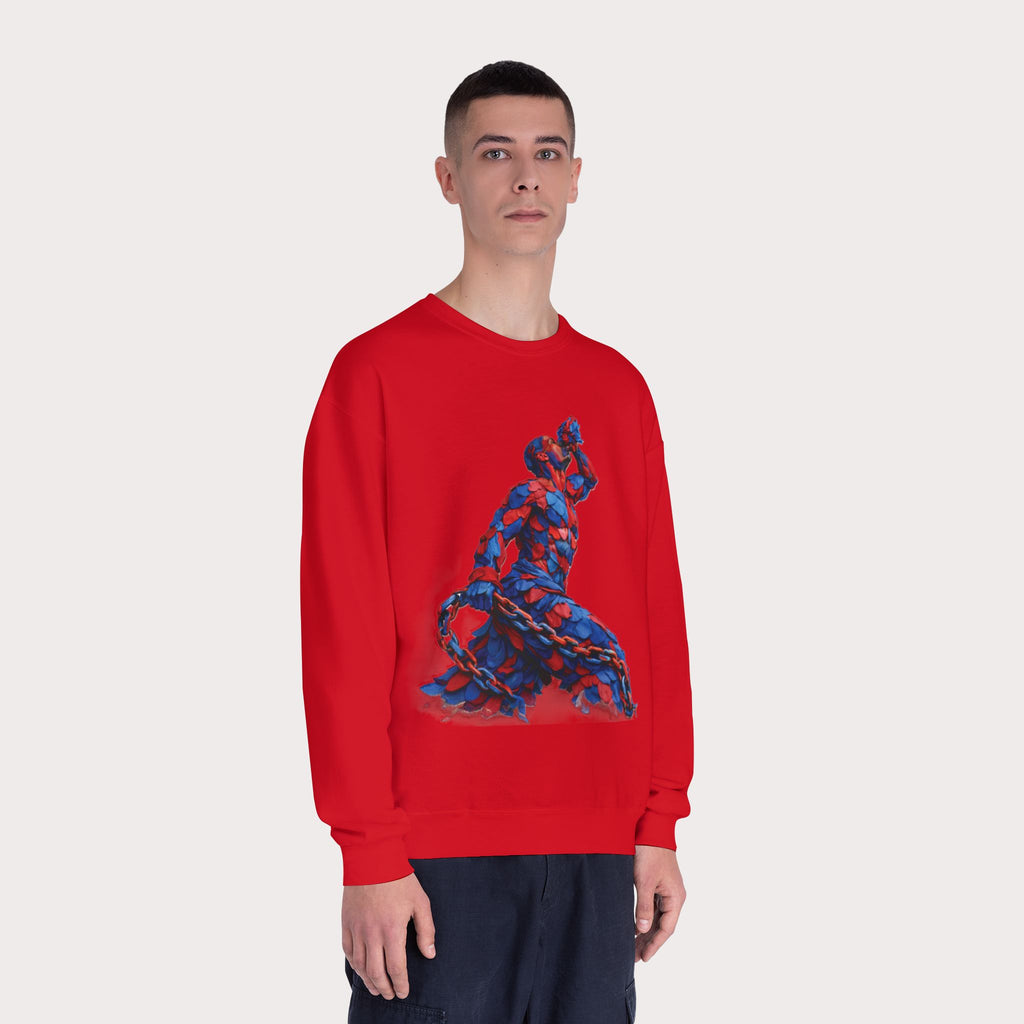 Crewneck Sweatshirt - Unisex Design Red/Blue Feathers