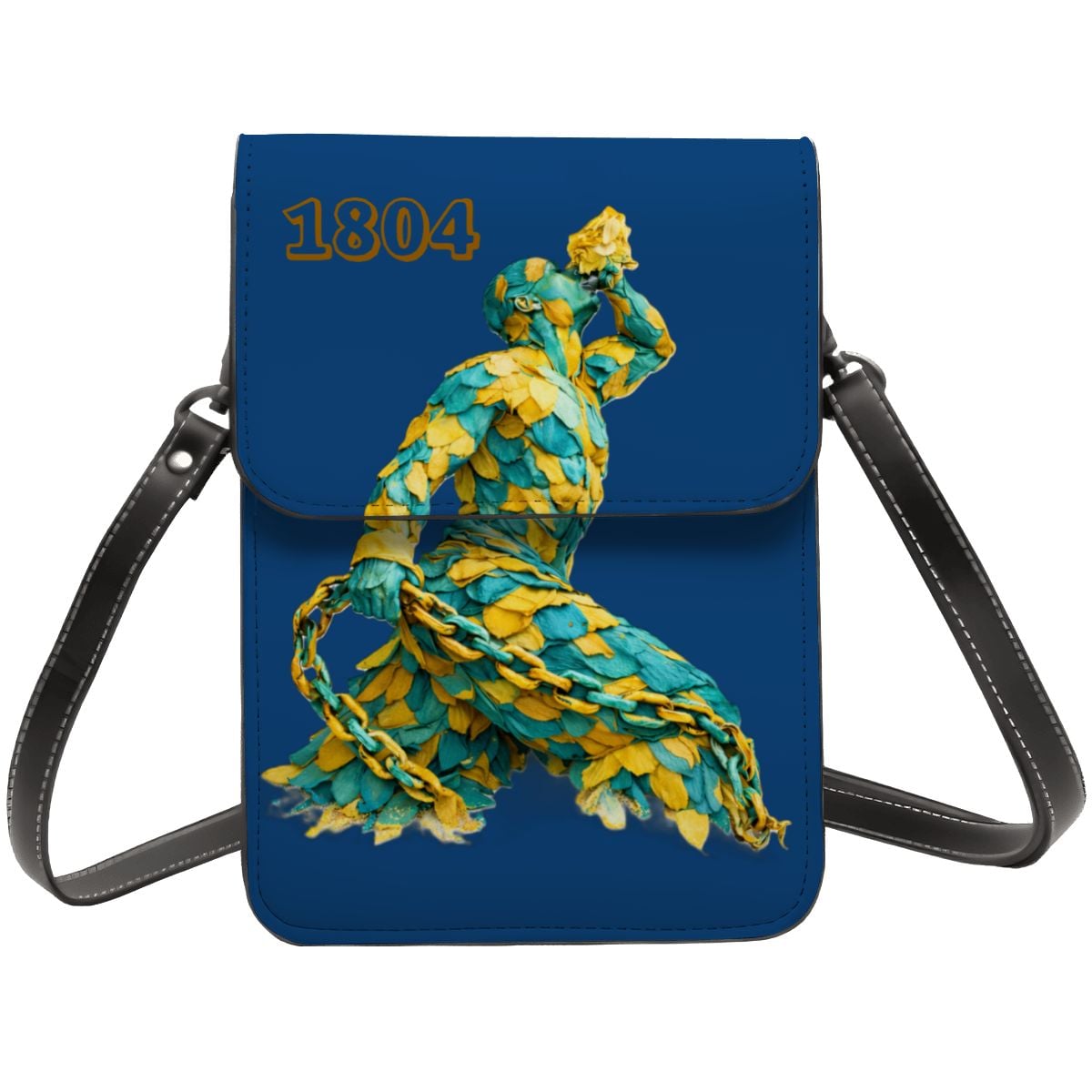 Leather Cell Phone Purse With Shoulder- Green & Yellow Neg Mawon The calling