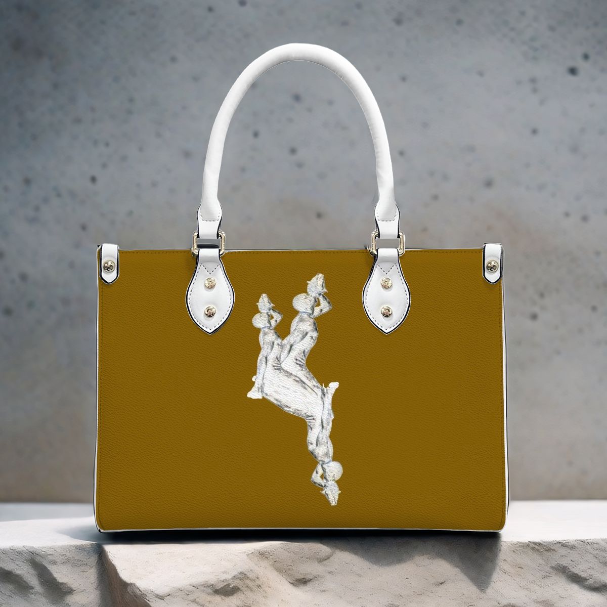 PU Tote Bag for Women with Artistic Neg Marron