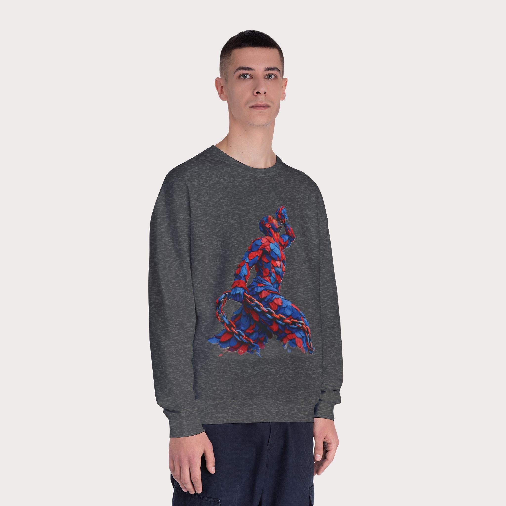 Crewneck Sweatshirt - Unisex Design Red/Blue Feathers