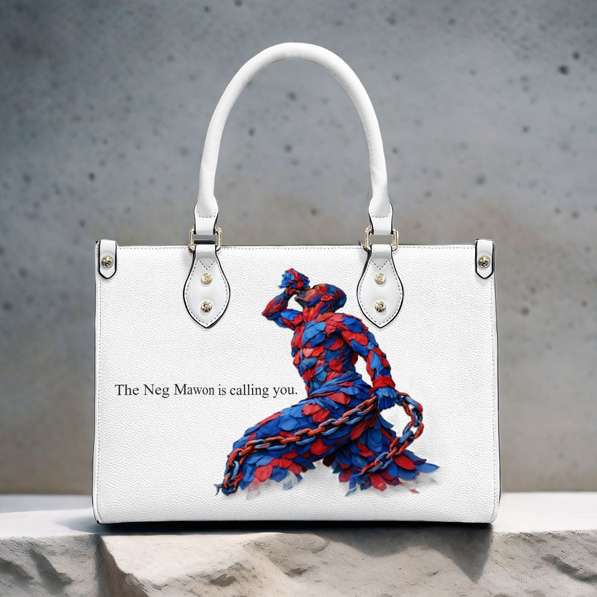 Neg Mawon Unchained PU Tote Bag – Blue & Red Petals