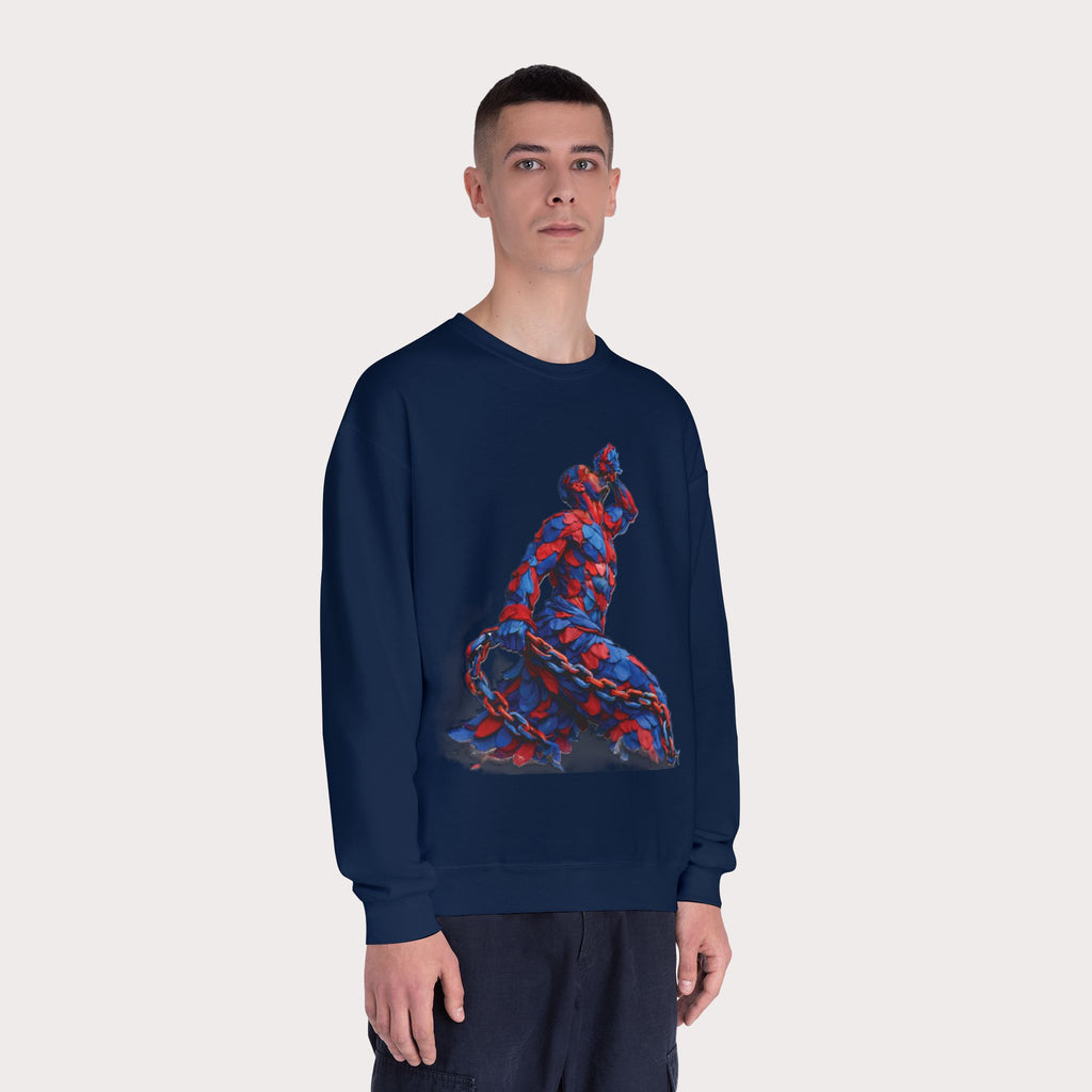 Crewneck Sweatshirt - Unisex Design Red/Blue Feathers