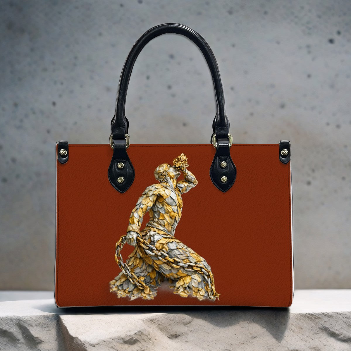 Women's PU Leather Tote Bag – Gold & Silver Neg Mawon Design | Luxury Everyday Shoulder Bag