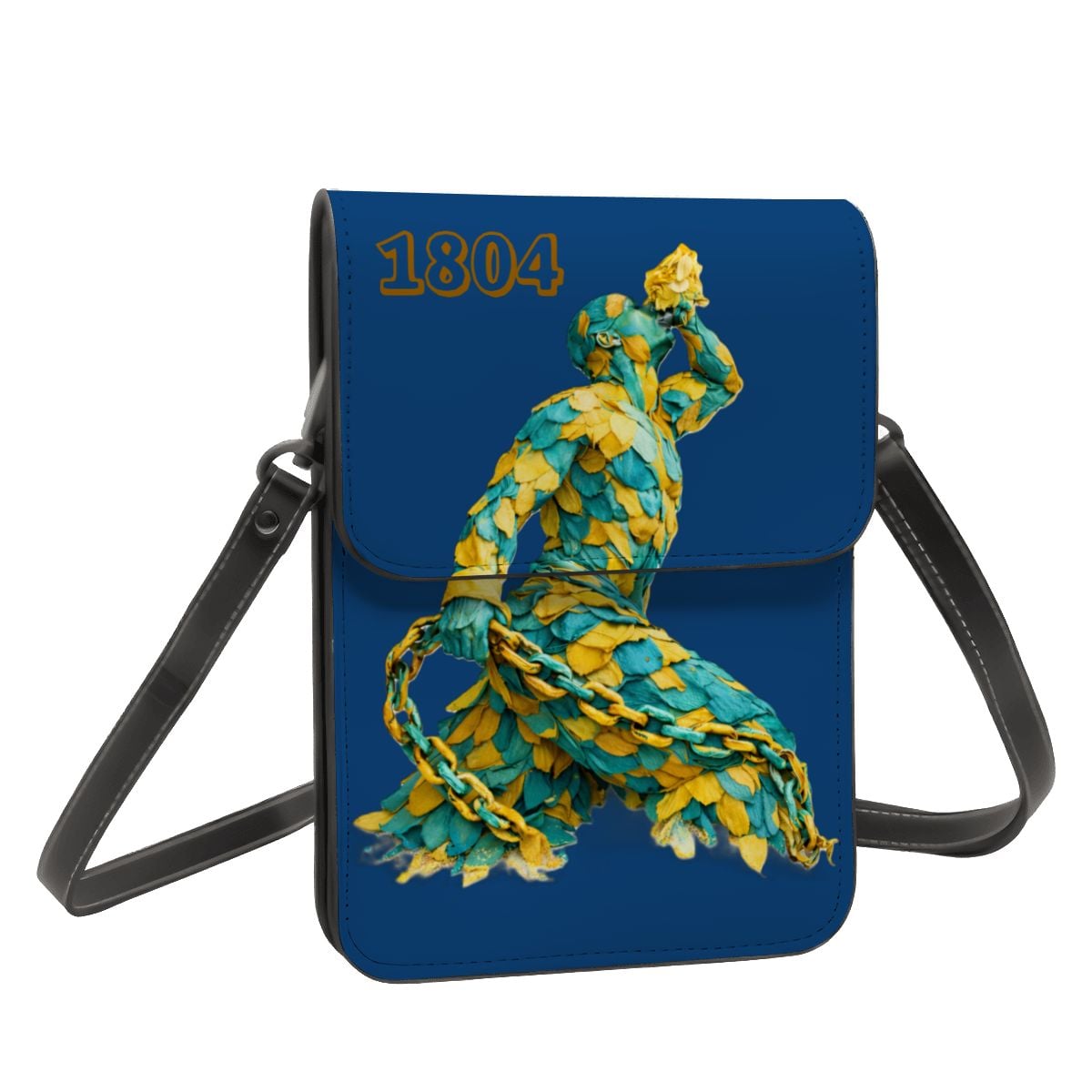 Leather Cell Phone Purse With Shoulder- Green & Yellow Neg Mawon The calling