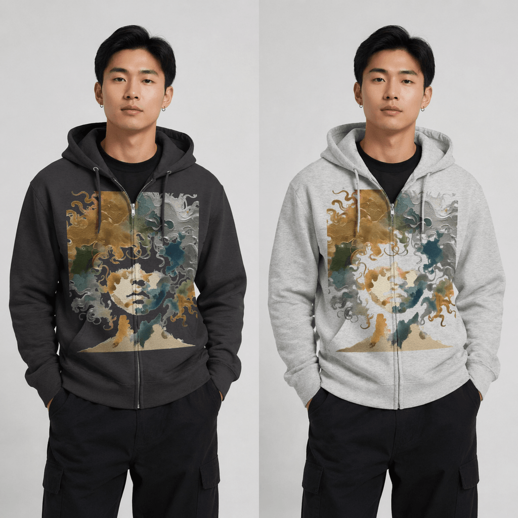 Abstract Medusa Zip Hoodie - Artistic Marble Goddess Graphic - InervoX